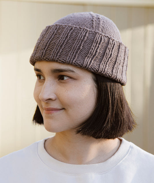 Boyfriend Watch Cap Using Blue Sky Fibers Organic Cotton Worsted