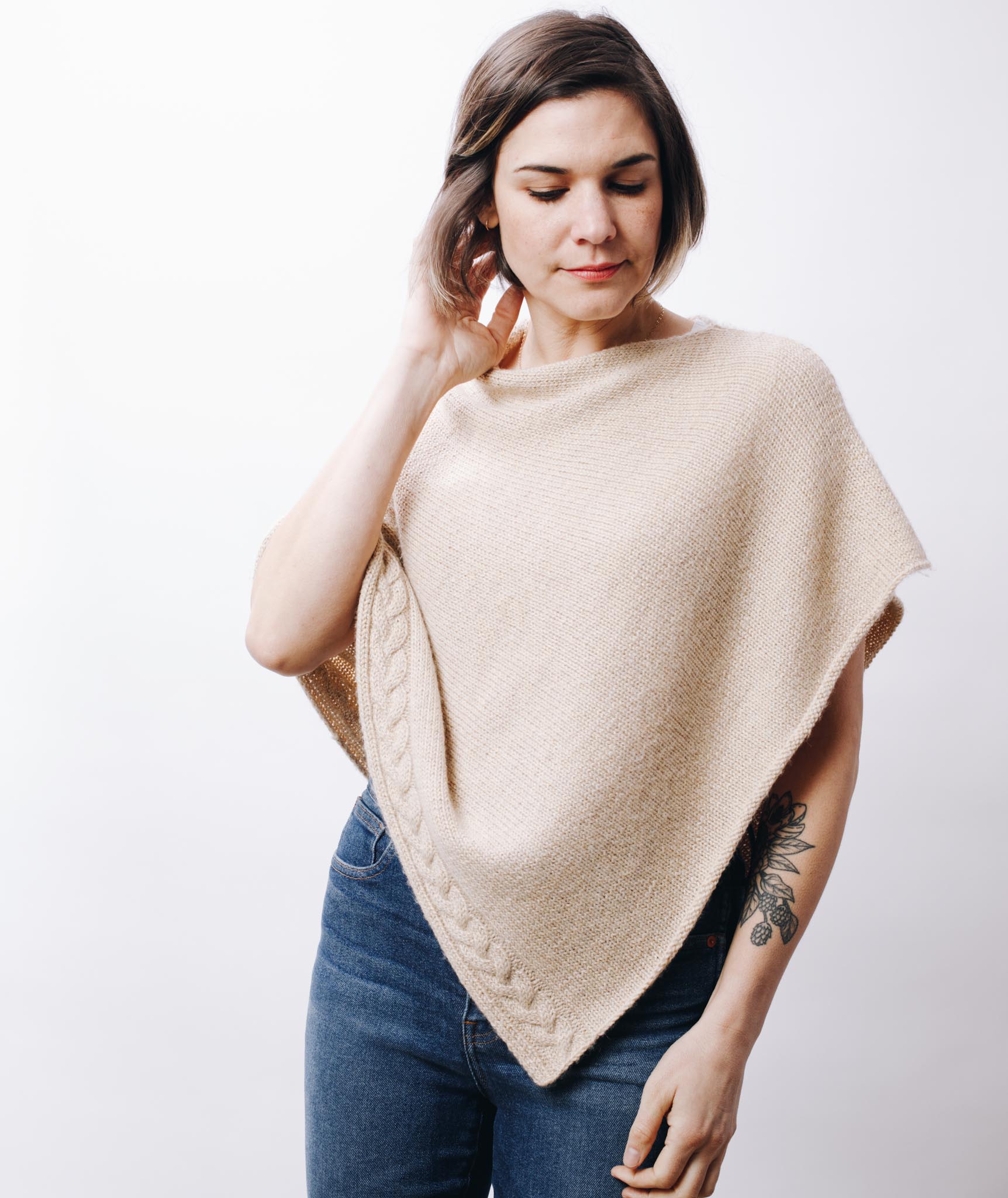 Easy Folded Poncho with Cable Border Using Blue Sky Fibers Baby Alpaca ...