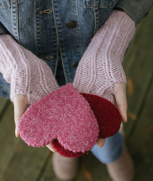 Felted Heart Ornaments Using Brown Sheep Lamb's Pride Worsted