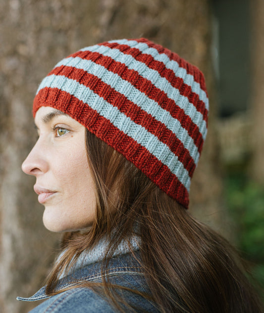 Striped Ribbed Beanie in Brooklyn Tweed Tones