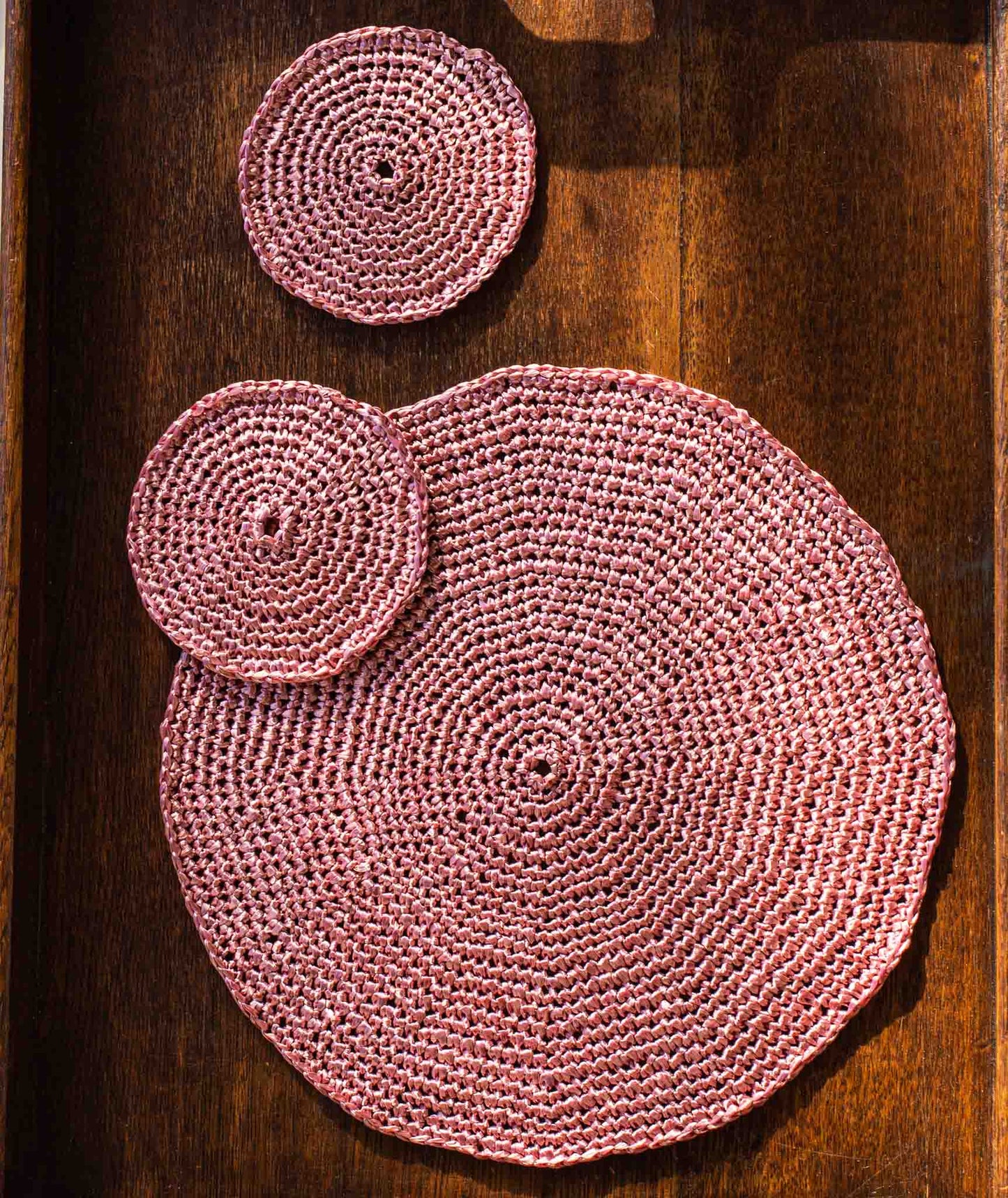 Crocheted Placemats & Coasters Using Wool and the Gang Ra-Ra Raffia