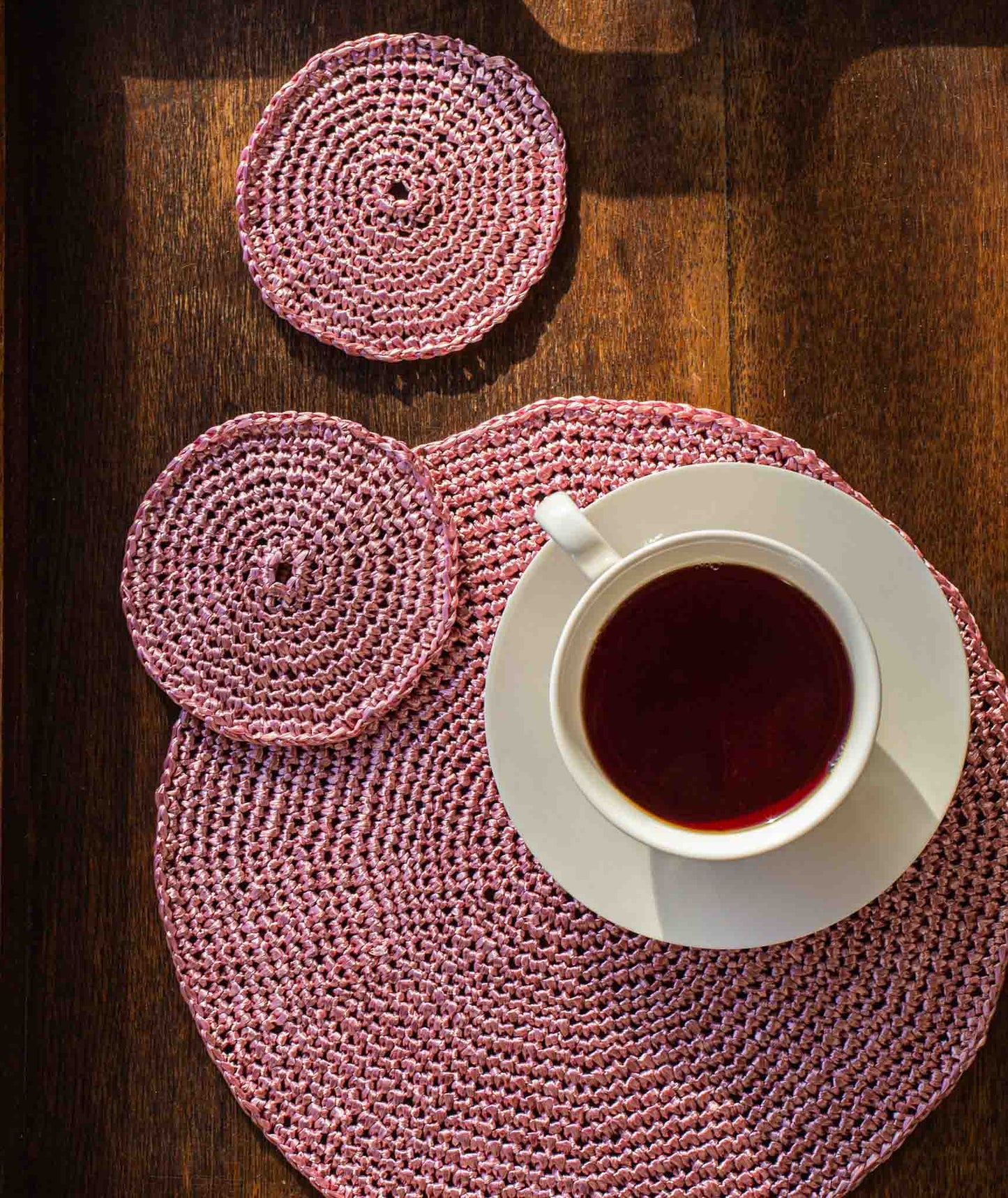 Crocheted Placemats & Coasters Using Wool and the Gang Ra-Ra Raffia