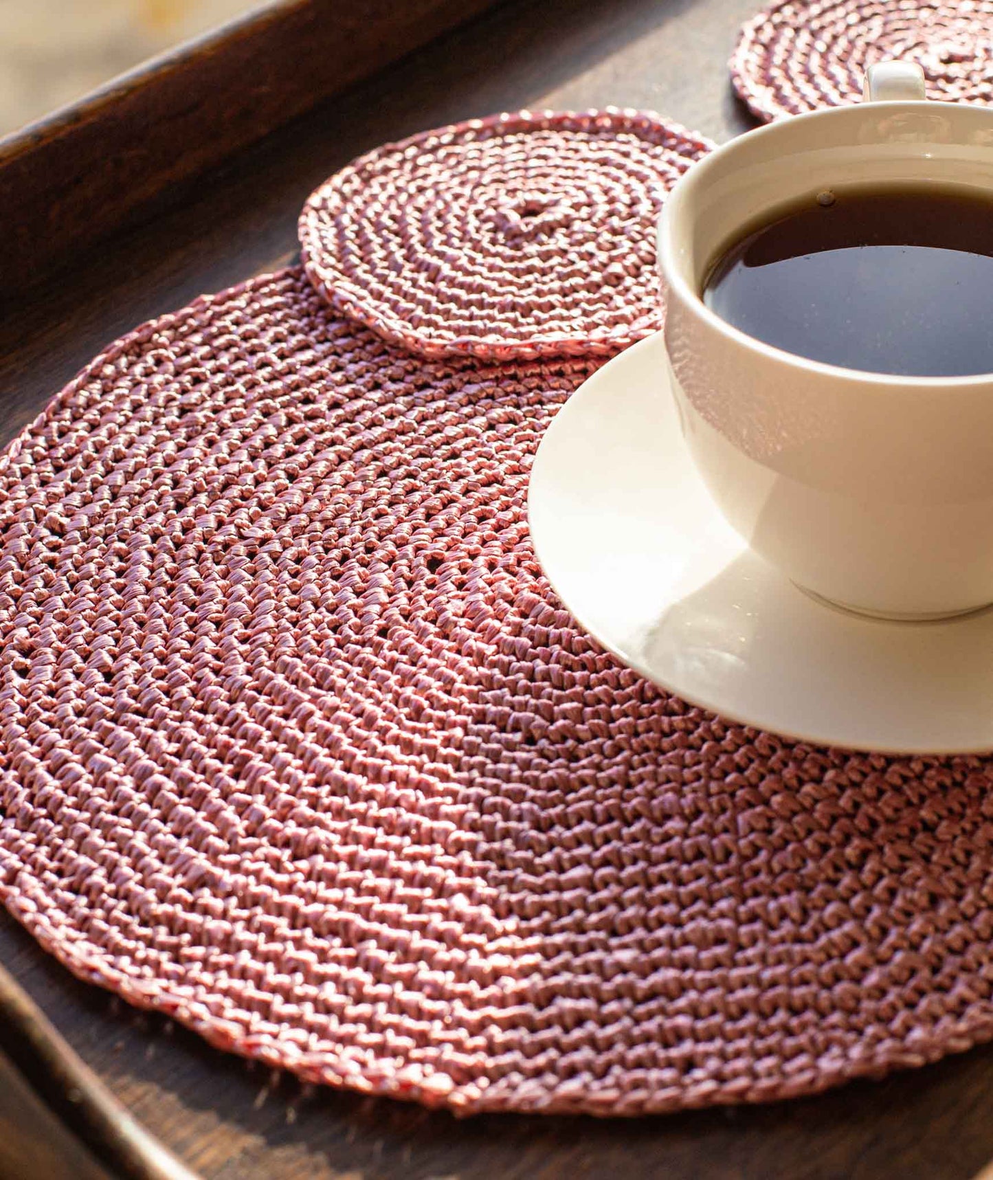 Crocheted Placemats & Coasters Using Wool and the Gang Ra-Ra Raffia