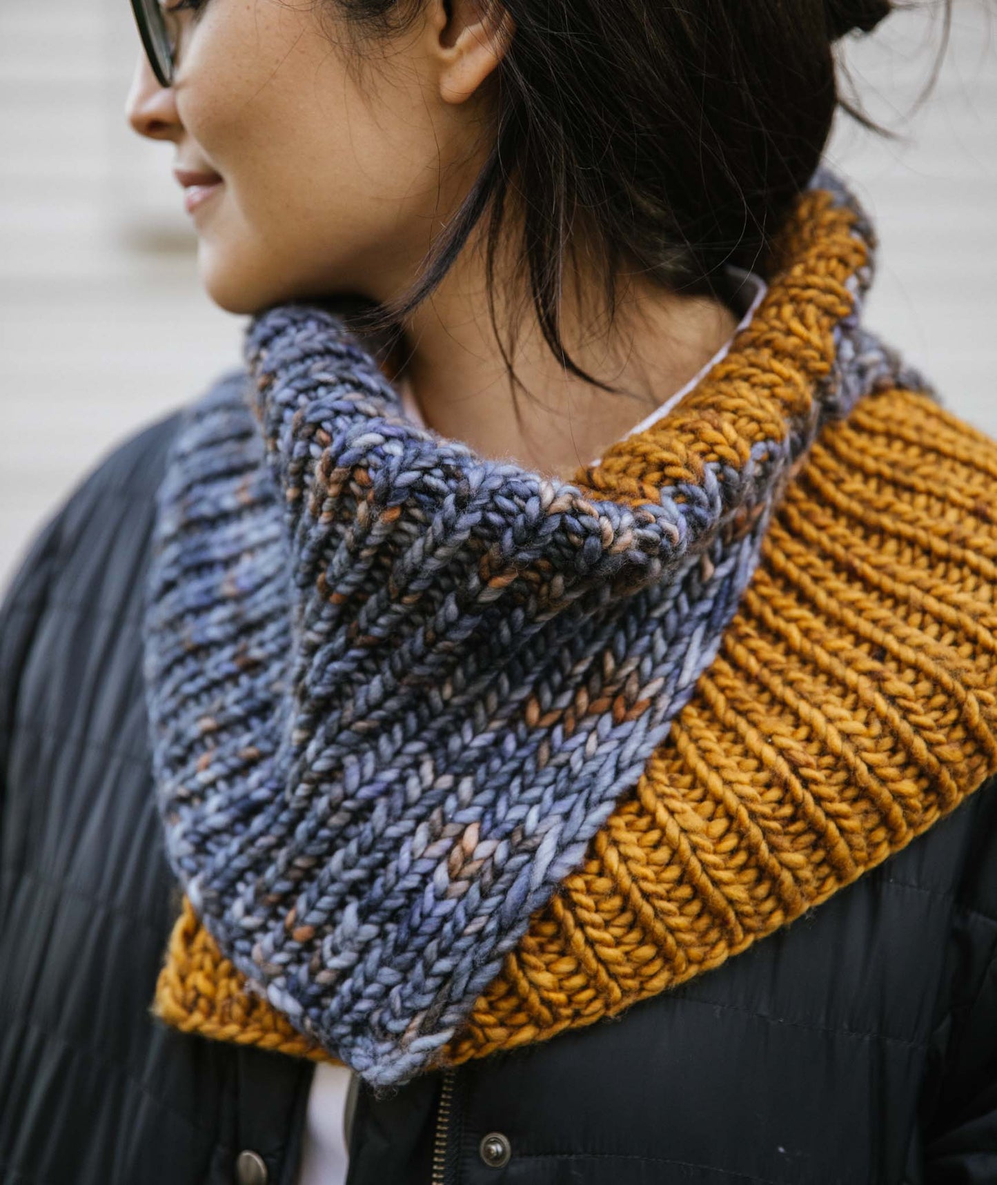 Double Split Color-Blocked Cowl Using Madelinetosh A.S.A.P.