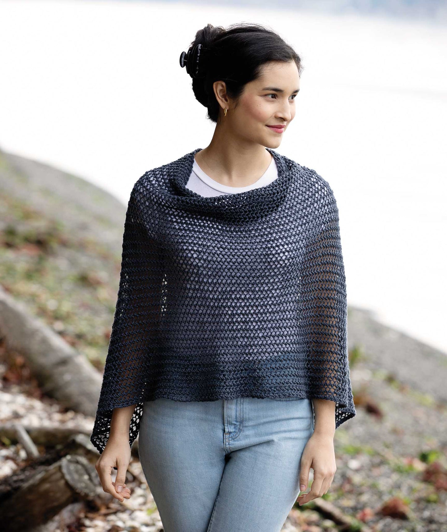 Easy Eyelet Poncho Using Rowan Creative Linen