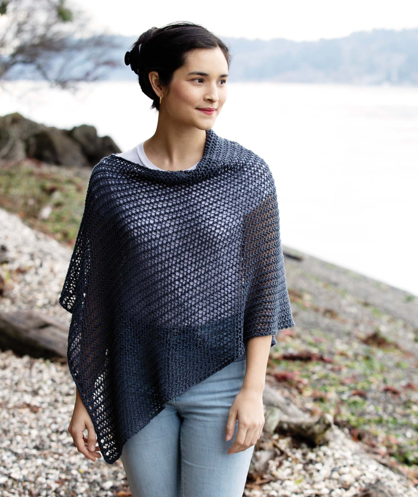 Easy Eyelet Poncho Using Rowan Creative Linen